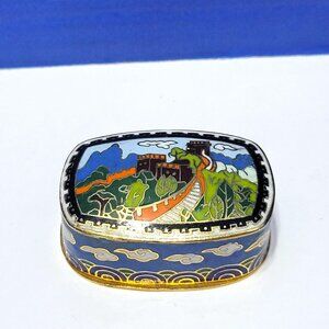 Vintage Cloisonne Trinket Box Featuring The Great Wall of China